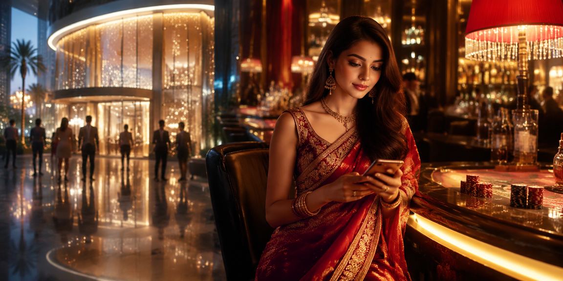 Indian woman using mobile for casino gaming apps
